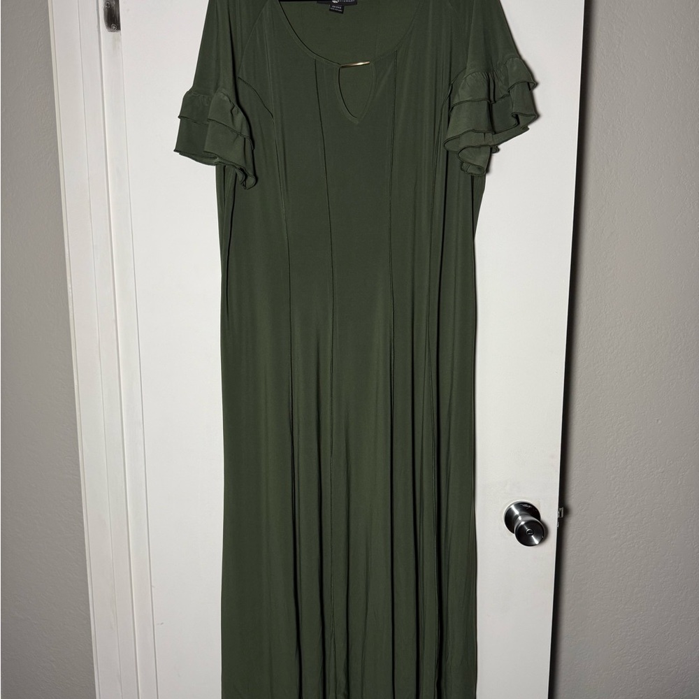 Ashley Stewart Olive Green Ruffle-Sleeve Maxi Dress